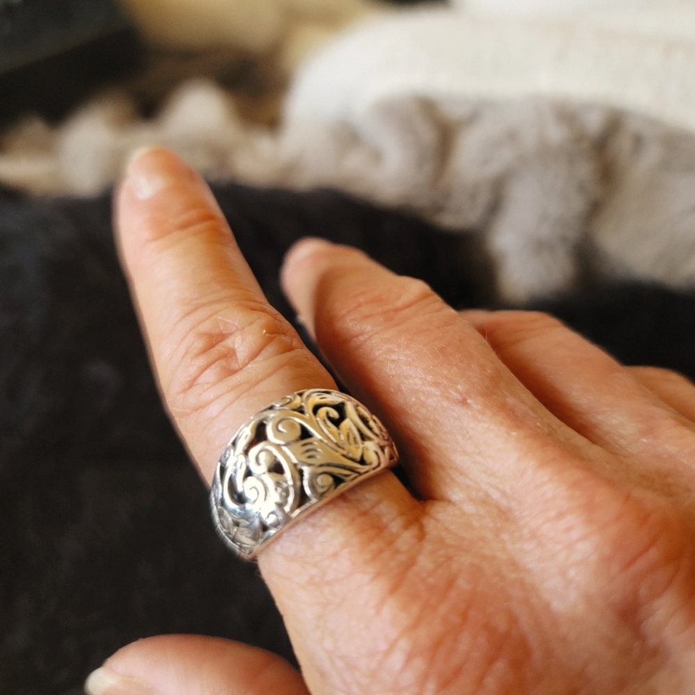 Heavy 925 Filigree Dome Setting Ring Man Woman 7.5